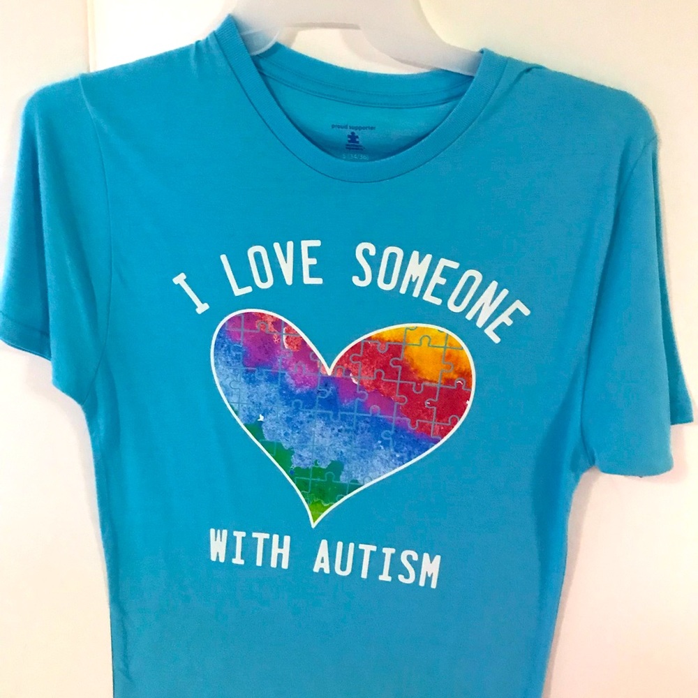 Unisex Smal Blue Autism Support T Shirt Short Sleeve Round Neck new with tags BE